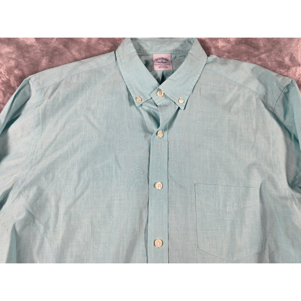 Brooks Brothers Button Down Original Polo Shirt Mens Medium‎ Aqua Blue Slim Fit